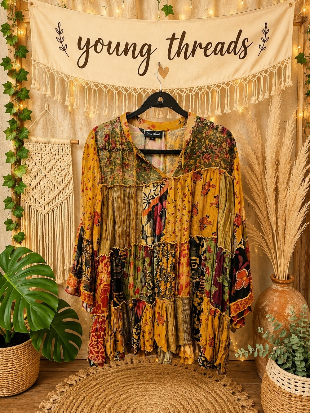 Young Threads Mustard Patchwork Boho Tunic
